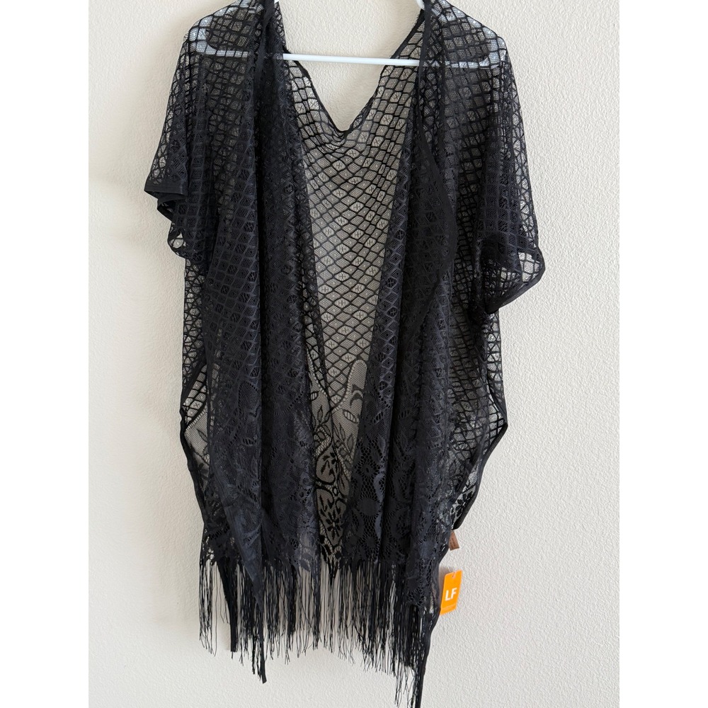Love Of Fashion NY Black Lace Fringe Kimono Wrap Beach Cover Up LOF1263 NEW